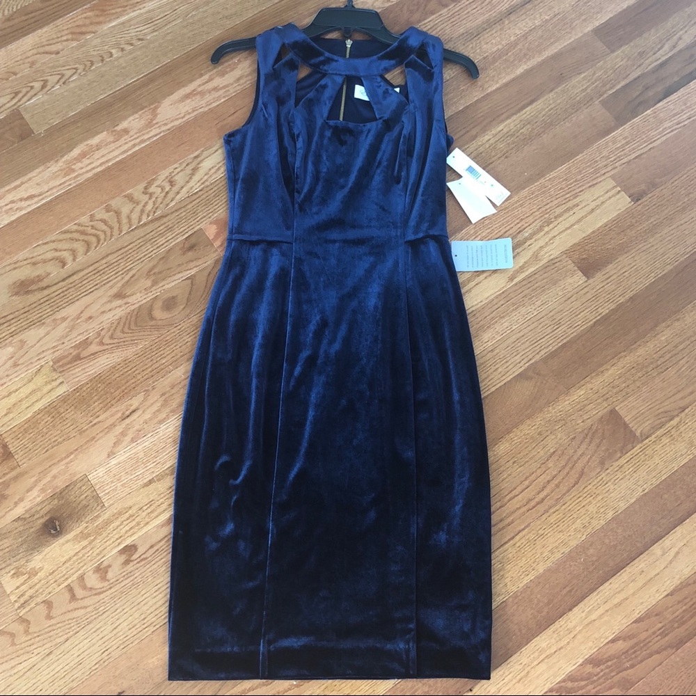 Eliza J Velvet Cutout Sheath Dress Navy 2 4 8 12 - Picture 4 of 7